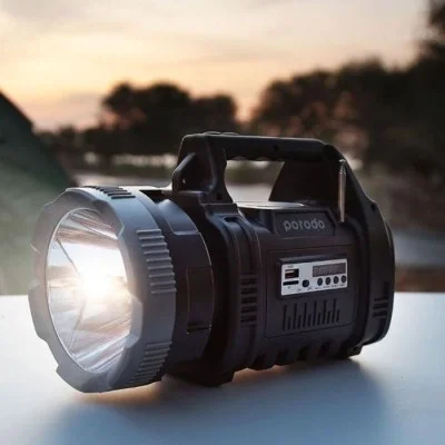 Porodo LifeStyle Outdoor 10W 3 in 1 Flashlight with FM Radio and Bluetooth Speaker - Black